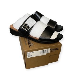 Softwalk womens toki slides sandals black leather with buckle